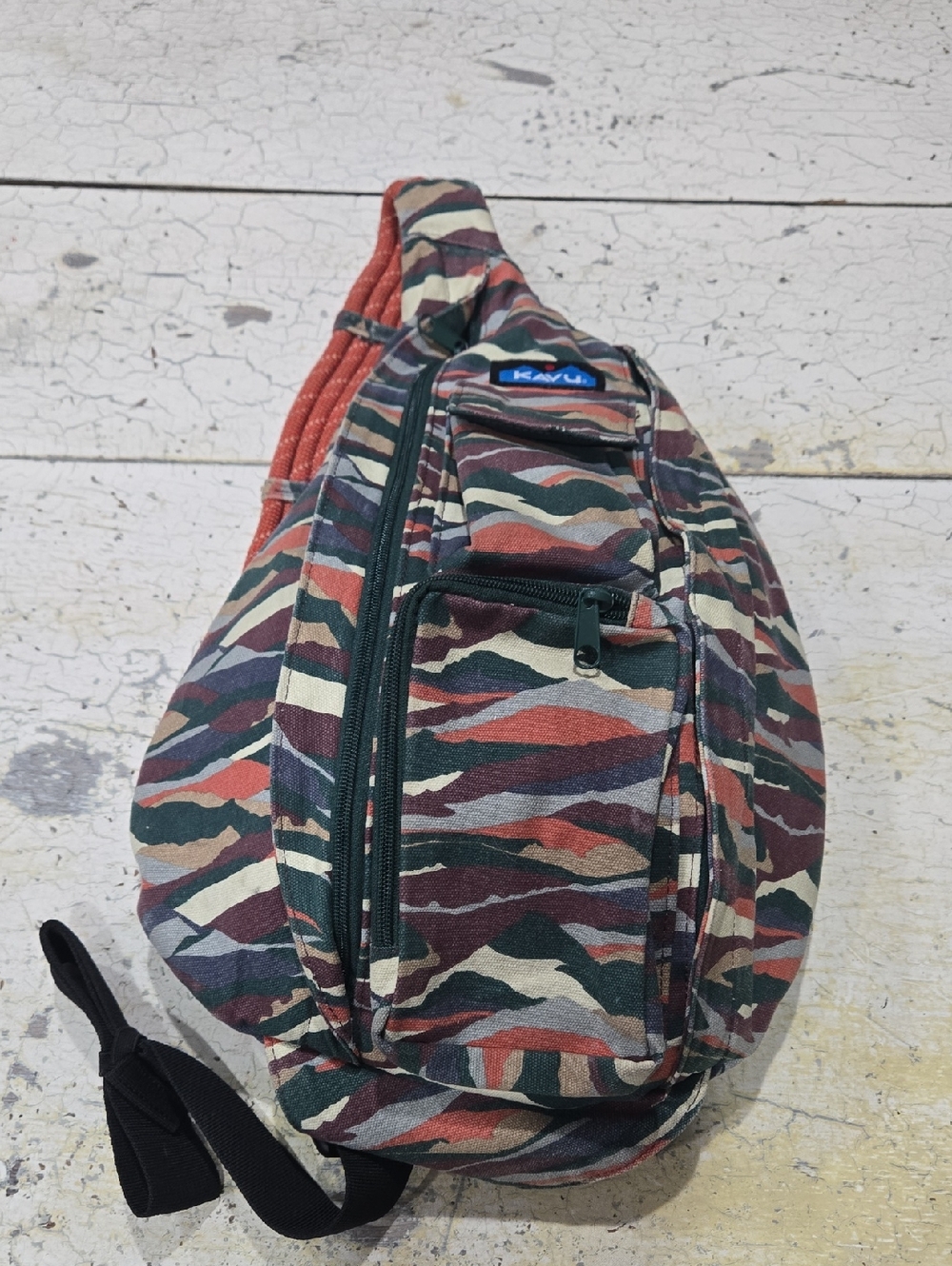 Kavu Multicolor Camo Belt Sling Pack - Green, Red, Tan, Cream